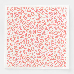 Servilleta De Papel De Cena 40.ª Edad Patrón de número aleatorio Coral/Blanco