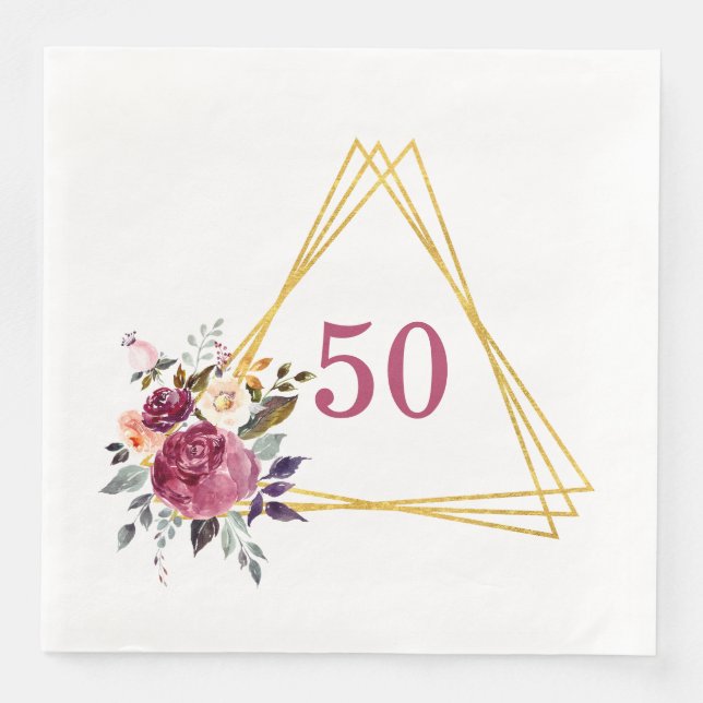 Servilleta De Papel De Cena 50º Boho floral geométrico (Anverso)