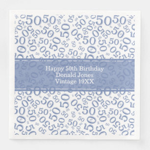 Servilleta De Papel De Cena 50.ª Edad Nacida Patrón Azul/Blanco