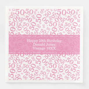 Servilleta De Papel De Cena 50.ª Edad Nacida Patrón Rosa/Blanco