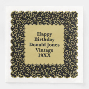 Servilleta De Papel De Cena 50.º Nacimiento Patrón de Vieiras Oro Negro