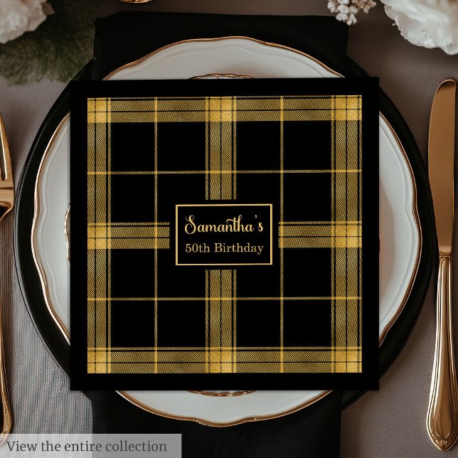 Servilleta De Papel De Cena 50.º Napkins Nacimiento Black Gold Custom Name (50th Birthday Napkins Black Gold Custom Name )