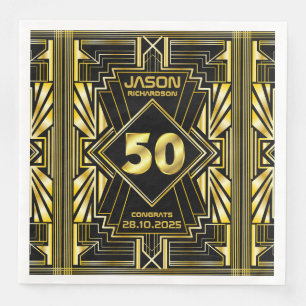 Servilleta De Papel De Cena 50 cumpleaños Art Deco Gold Black Great Gatsby