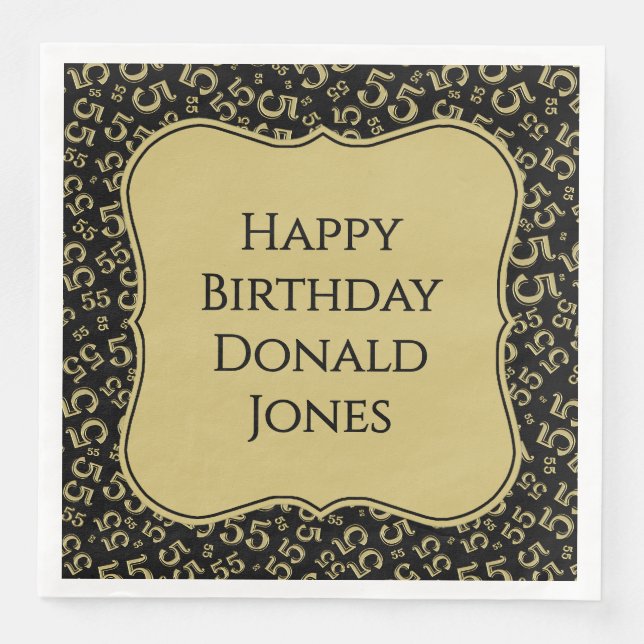 Servilleta De Papel De Cena 55th Birthday Gold/Black Bracket Number Pattern (Anverso)