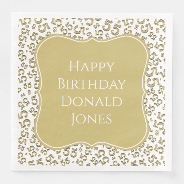 Servilleta De Papel De Cena 55th Birthday Gold/White Bracket Number Pattern (Anverso)