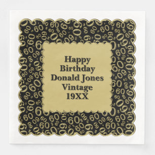 Servilleta De Papel De Cena 60.º Número de Cumpleaños Patrón Vieiras Oro Negro