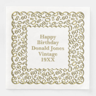 Servilleta De Papel De Cena 60.º patrón de número de cumpleaños Vieiras Oro/Bl