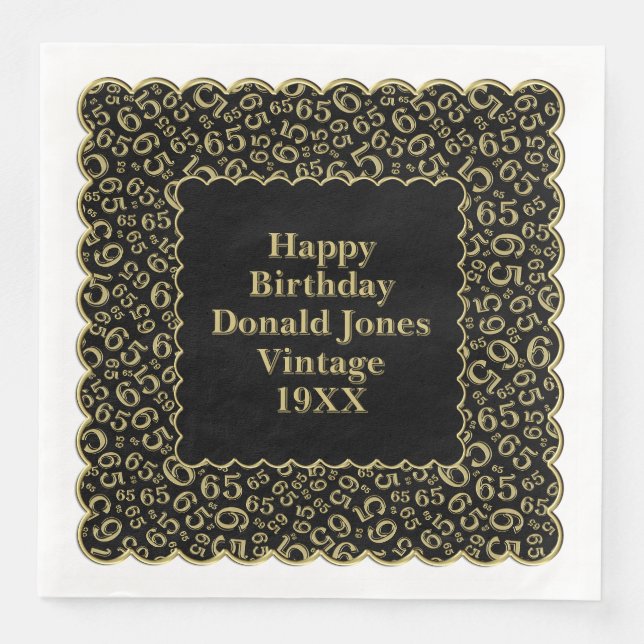 Servilleta De Papel De Cena 65.º Nacimiento Patrón de vieiras Oro/Negro (Anverso)