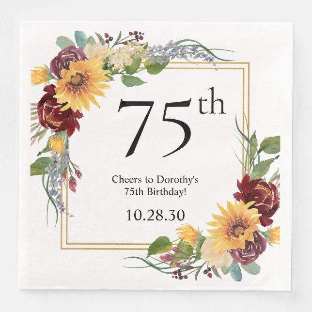 Servilleta De Papel De Cena 75.º natalicio de girasoles (Anverso)
