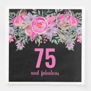 Servilleta De Papel De Cena 75 años negro rosa floral