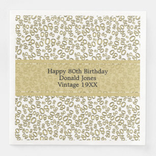 Servilleta De Papel De Cena 80.º cumpleaños Patrón de número moderno Oro/Blanc