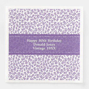 Servilleta De Papel De Cena 80.º cumpleaños Patrón de números modernos morado/