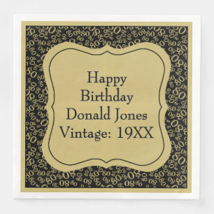 Servilleta De Papel De Cena 80.º patrón de número de corchete dorado/negro