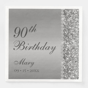 Servilleta De Papel De Cena 90.º elegante cumpleaños plateado