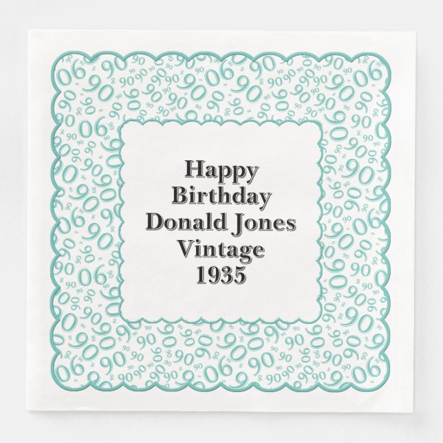 Servilleta De Papel De Cena 90.º patrón de número de cumpleaños Vieiras Verde  (Anverso)