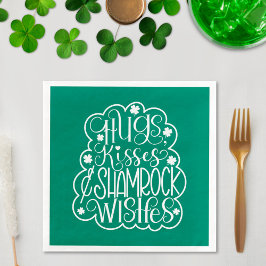Servilleta De Papel De Cena Abrazos, besos y saludos de Shamrock San Patricio