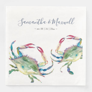 Servilleta De Papel De Cena Acuarela Blue Crab Beach Boda Personalizada Na