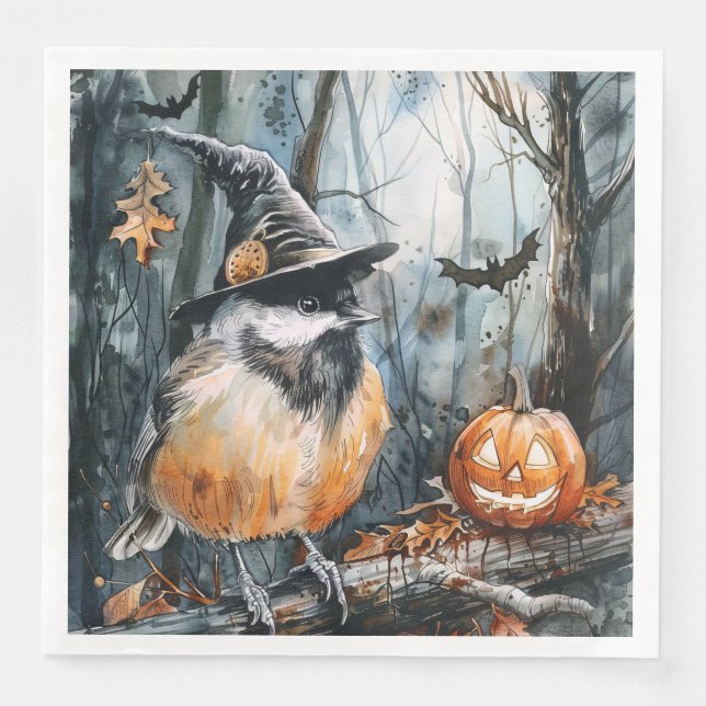Servilleta De Papel De Cena Acuarela Halloween Chickadee para desahuciar (Anverso)