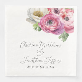 Servilleta De Papel De Cena Acuarela Romántica Ranunculus Rosa y Blanco