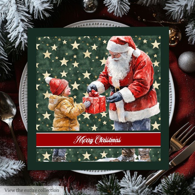 Servilleta De Papel De Cena Acuarela Rusa Santa Claus (Rustic Watercolor Santa Claus Dinner Napkins)