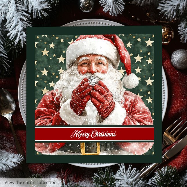 Servilleta De Papel De Cena Acuarela Santa Claus Festividades (Watercolor Santa Claus Festive Holiday Napkins)