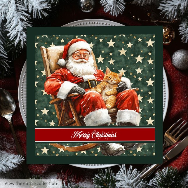 Servilleta De Papel De Cena Acuarela Santa Claus Las servilletas navideñas (Watercolor Santa Claus Merry Christmas Napkins)