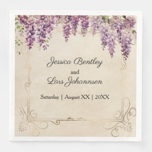 Servilleta De Papel De Cena Acuarela Wisteria en Boda de Pergamino Vintage