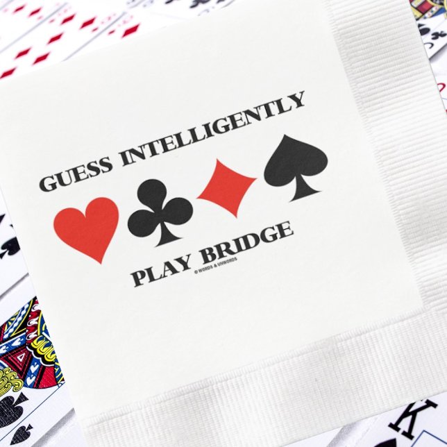 Servilleta De Papel De Cena Adivina Jugar Inteligentemente Puente Cuatro Traje (Paper napkin featuring four card suits and bridge advice saying "Guess Intelligently Play Bridge")
