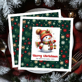 Servilleta De Papel De Cena Adorable cartoon snowman with snowflakes kids 