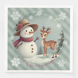 Servilleta De Papel De Cena Adorable Deer And Snowman Holiday
