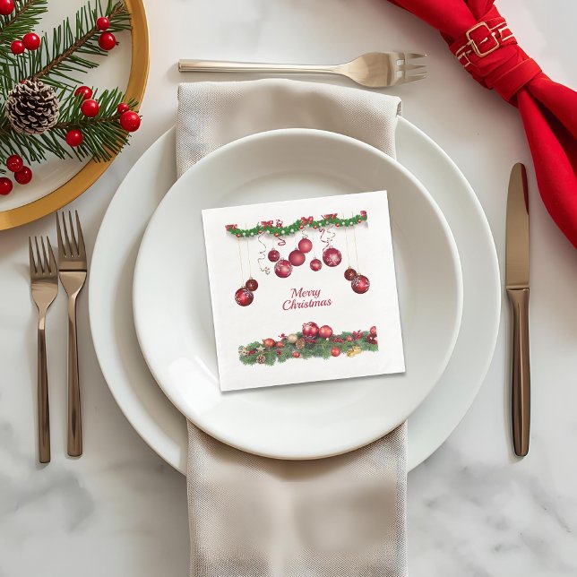 Servilleta De Papel De Cena Adornos Rojos Fiesta de Navidad Moderna (Subido por el creador)