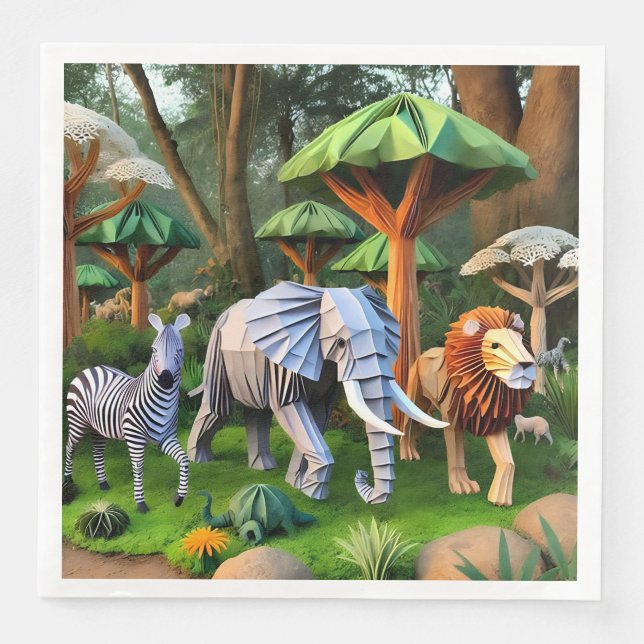Servilleta De Papel De Cena  African animals in origame (Anverso)