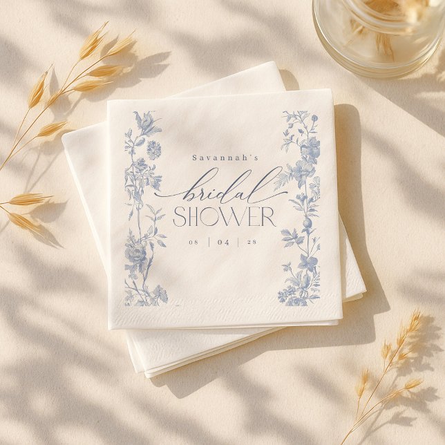 Servilleta De Papel De Cena Algo de Blue Toile Bridal Shower Invite | Delft (Subido por el creador)