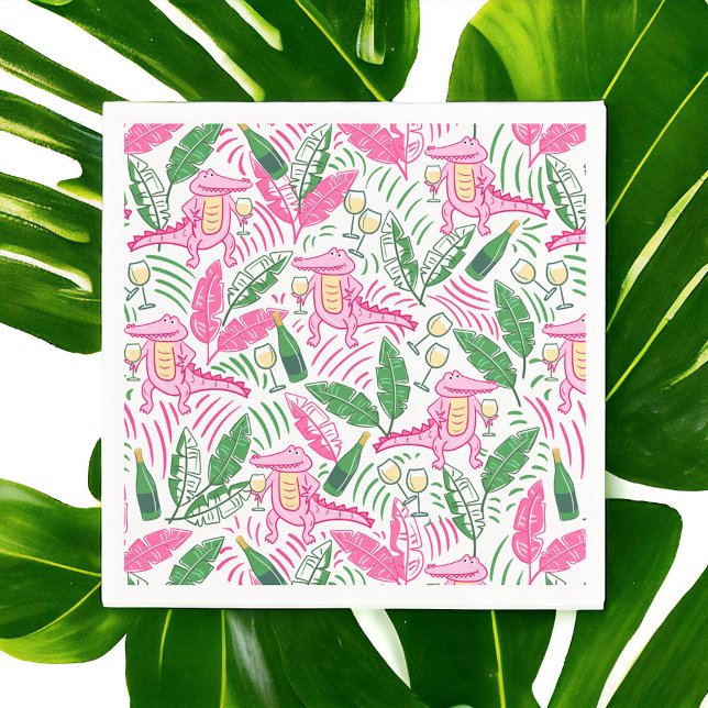 Servilleta De Papel De Cena Alligator Wine Pink Green Preppy Small (Subido por el creador)