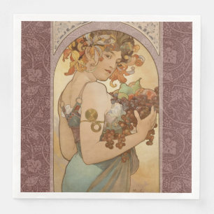 Servilleta De Papel De Cena Alphonse Mucha Frutas Art Nouveau Vintage Doncella