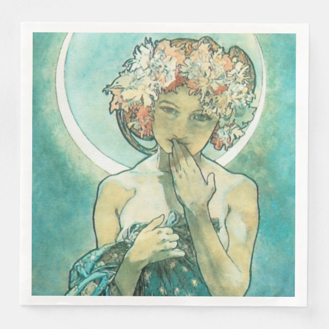 Servilleta De Papel De Cena Alphonse Mucha Moonlight Clair De Lune Art Nouveau (Anverso)