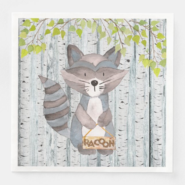 Servilleta De Papel De Cena Amigos de Racoon Woodland - ilustracion acuarela (Anverso)