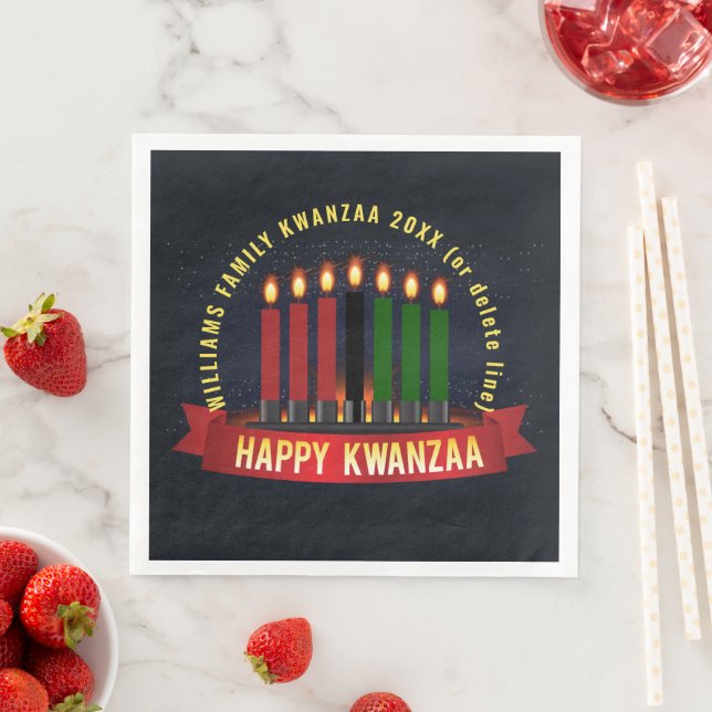 Servilleta De Papel De Cena Añadir nombre año velas de Kwanzaa (In situ)