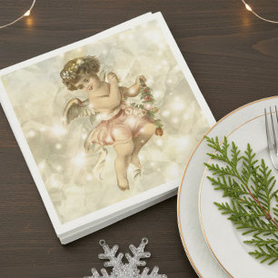 Servilleta De Papel De Cena Ángel Vintage Brillante Oro V2 ID136