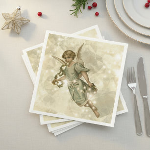 Servilleta De Papel De Cena Ángel Vintage Brillante Oro V4 ID136