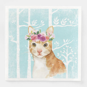 Servilleta De Papel De Cena Animal feliz con flores en azul de gatos gatos-bos
