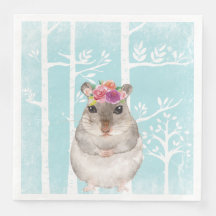 Animal feliz con flores en el bosque azul-hamster