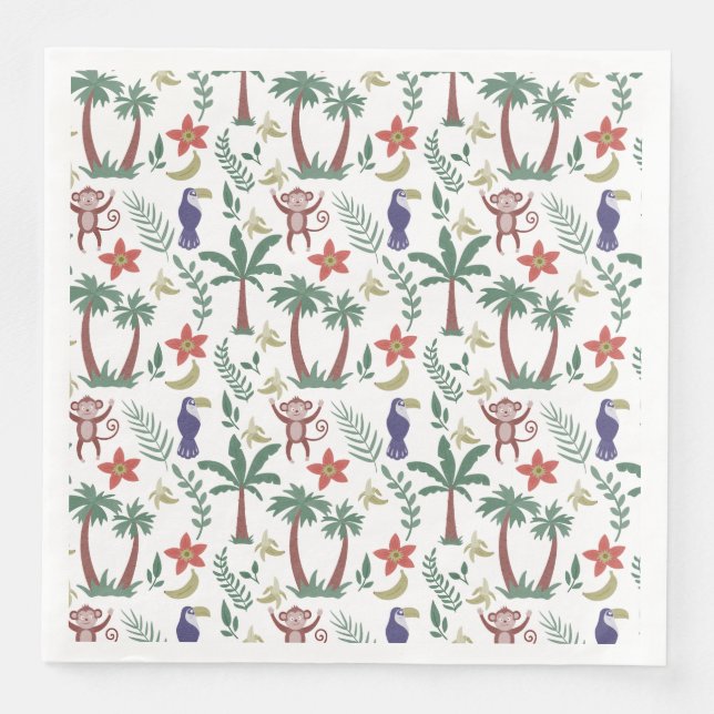 Servilleta De Papel De Cena Animales tropicales con maxilar y mono sin soldadu (Anverso)
