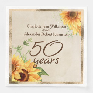 Servilleta De Papel De Cena Aniversario de Bodas de Oro con Girasoles