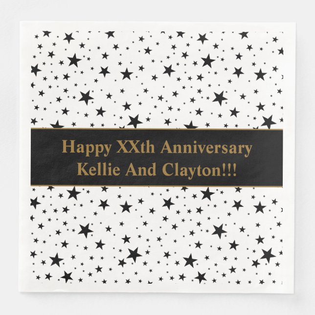 Servilleta De Papel De Cena Aniversario del Boda de las Estrellas Blancas y Ne (Anverso)