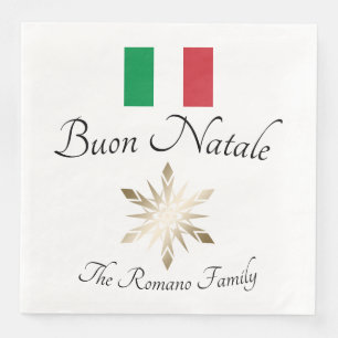 Servilleta De Papel De Cena Apellido italiano Buon Natale Bandera y copo de ni