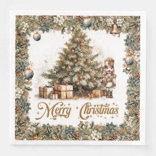 Servilleta De Papel De Cena Árbol de cazas y Navidades de oro verde añejo