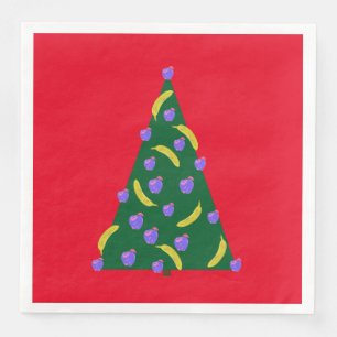 Servilleta De Papel De Cena Árbol de Navidad de arte pop con manzanas y banana