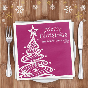 Servilleta De Papel De Cena Árbol de Navidad Fiesta Rosa Magenta Blanco