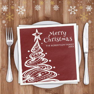 Servilleta De Papel De Cena Árbol de Navidad Rojo Burgundy Blanco Fiesta de Na